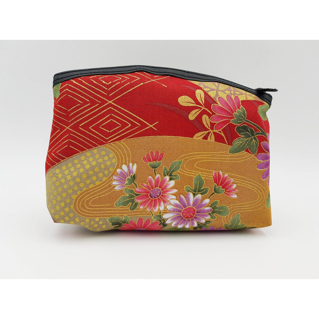 Japanese pouch 100% cotton imitation leather and floral pattern