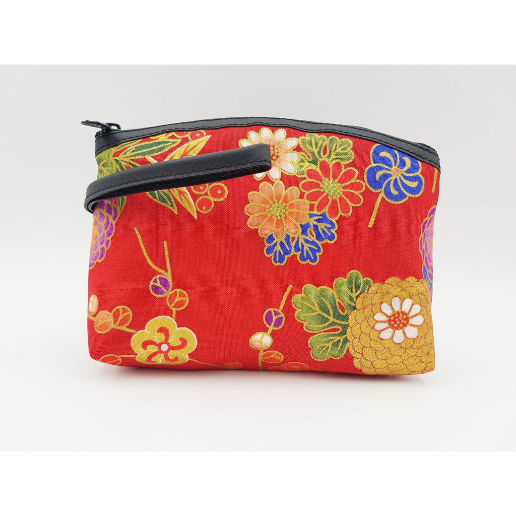 Japanese pouch 100% cotton imitation leather and floral pattern