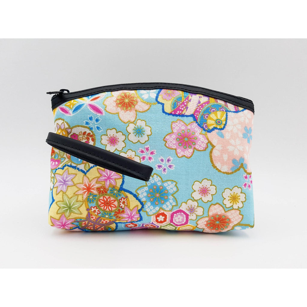 Japanese pouch 100% cotton imitation leather and floral pattern