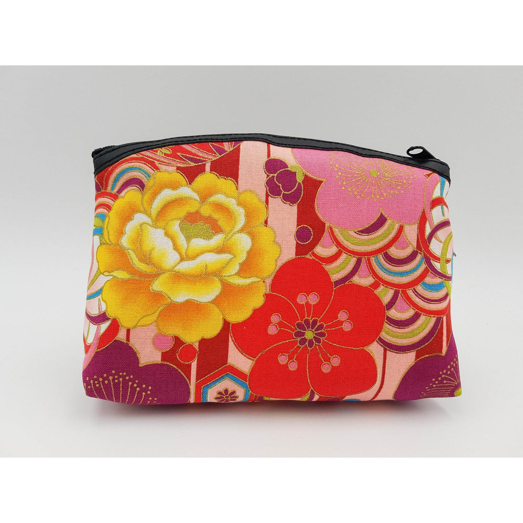 Japanese pouch 100% cotton imitation leather and floral pattern