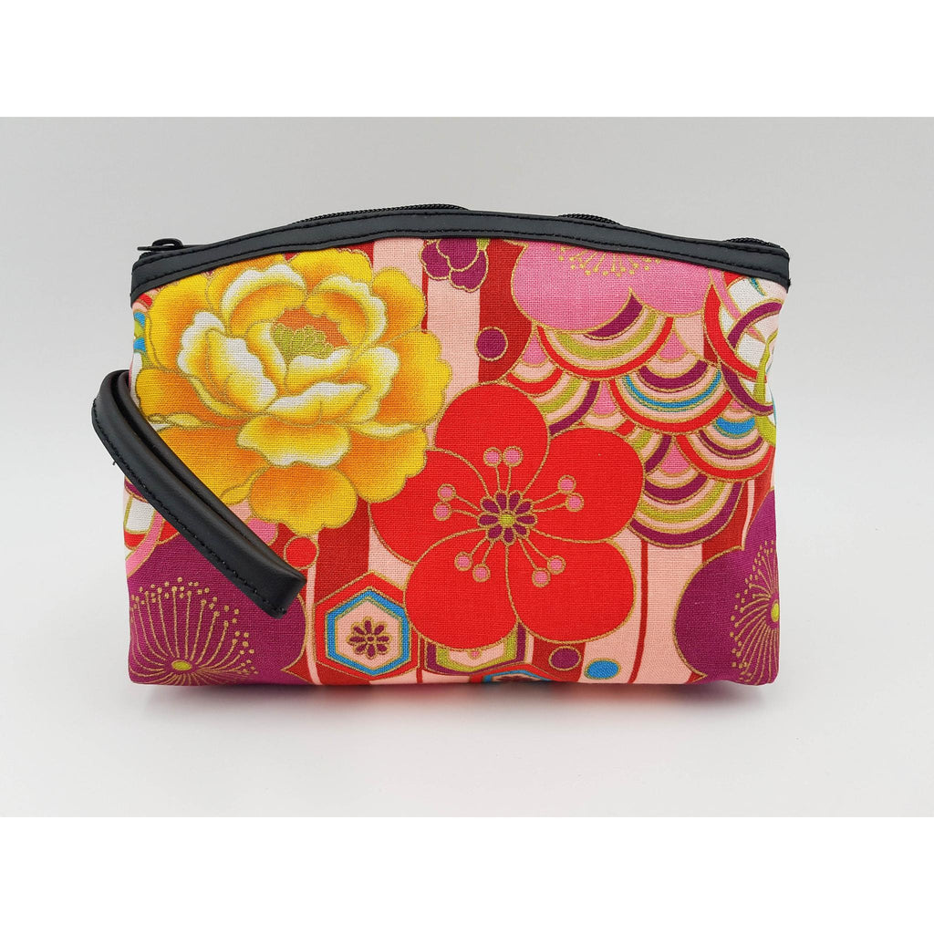 Japanese pouch 100% cotton imitation leather and floral pattern