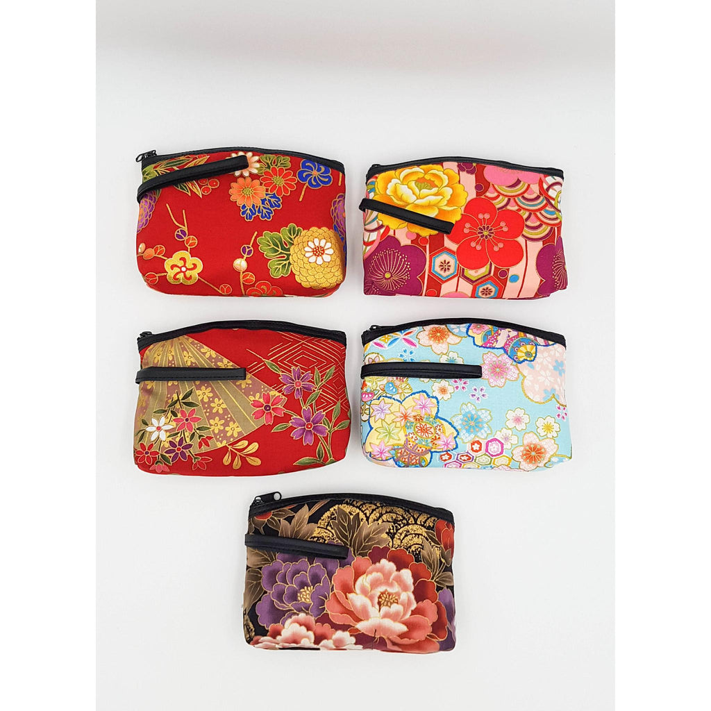Japanese pouch 100% cotton imitation leather and floral pattern
