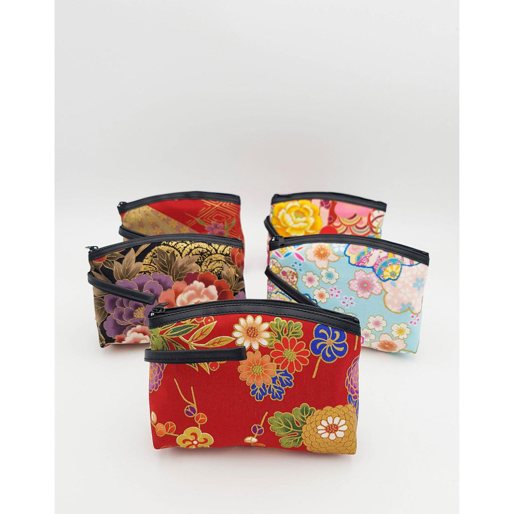 Japanese pouch 100% cotton imitation leather and floral pattern
