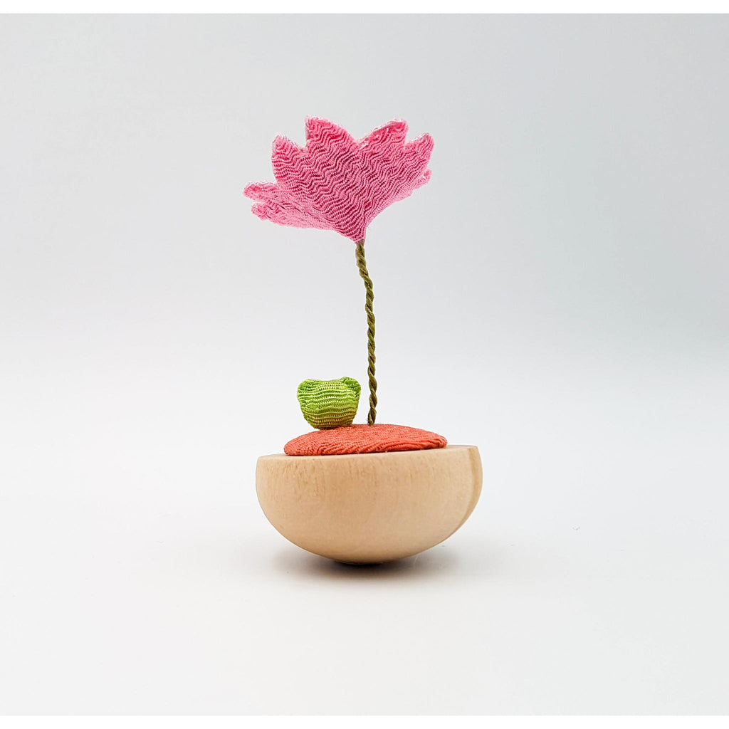 Figurine porte-bonheur yura yura japonais sakura et animaux en bois et tissu chirimen