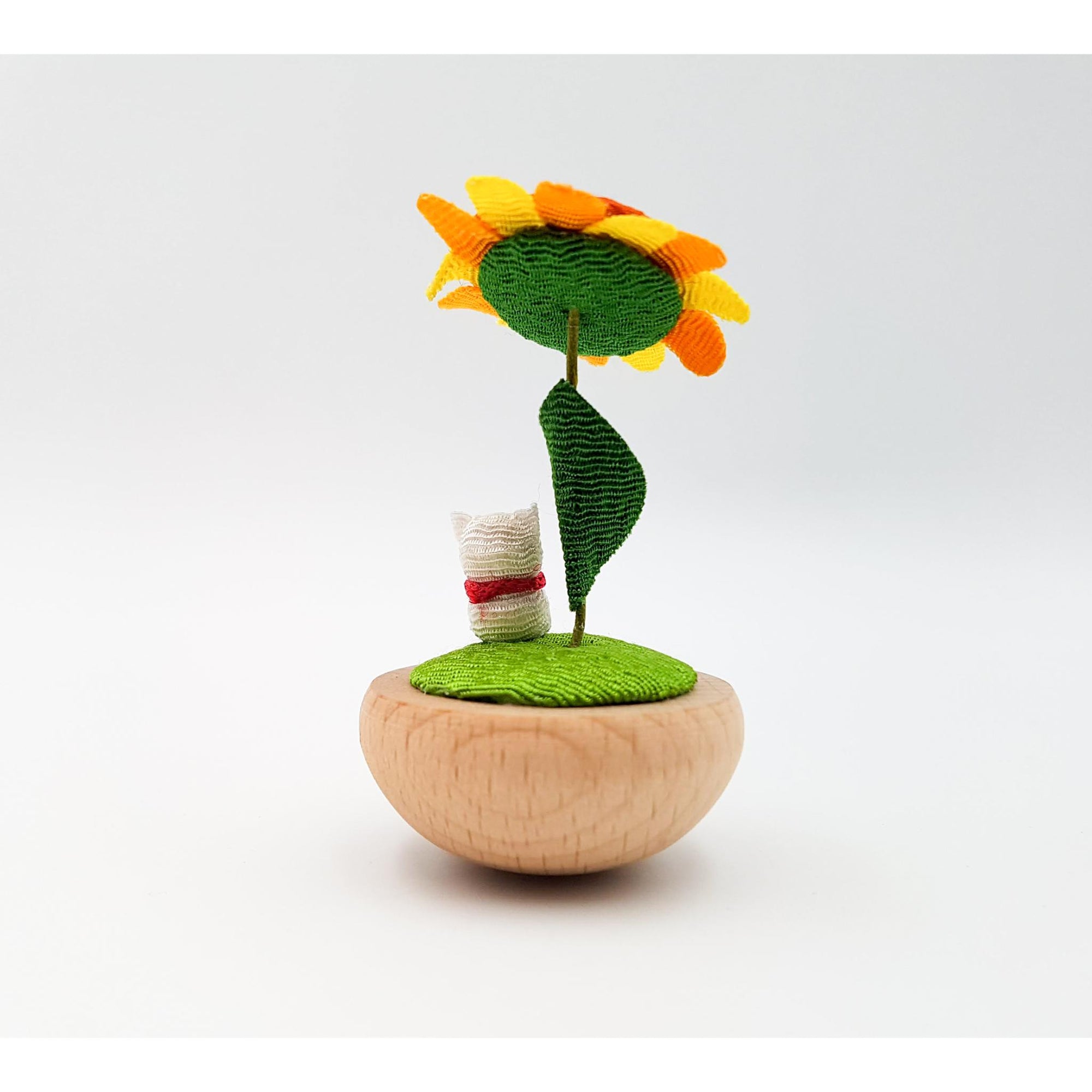 Figurine porte-bonheur yura yura japonais tournesol et animaux en bois et tissu chirimen