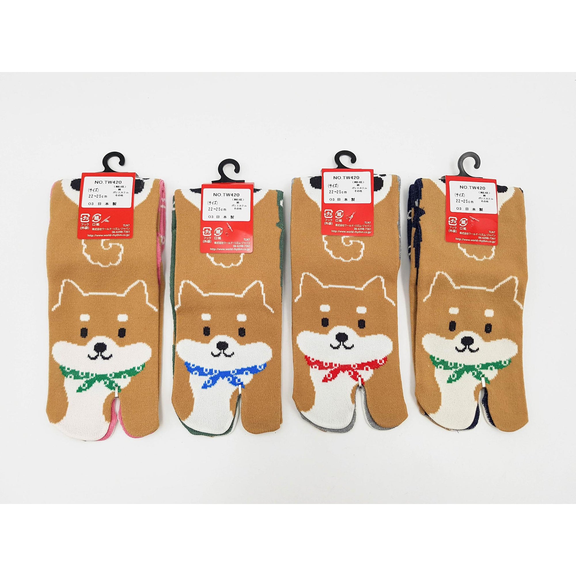 Chaussettes Japonaises Tabi - Motif otif Shiba Inu Kawaii - Taille Eu34-40 - par lot de 6 paires