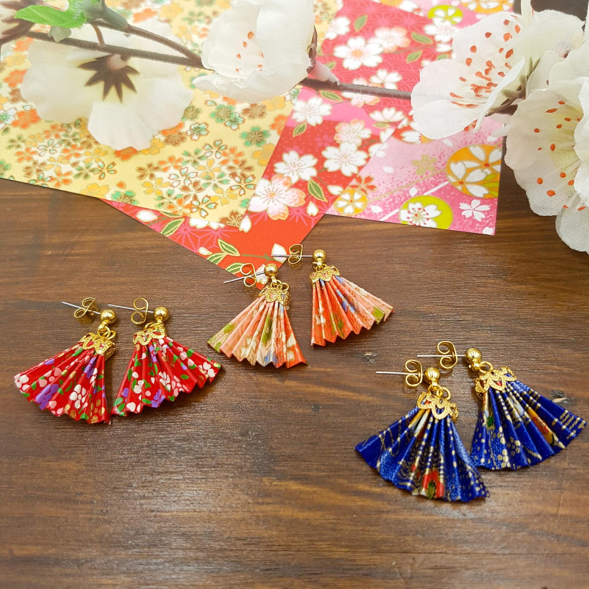 Boucle d'oreille japonaise Origami sensu (éventail)- Lot 5