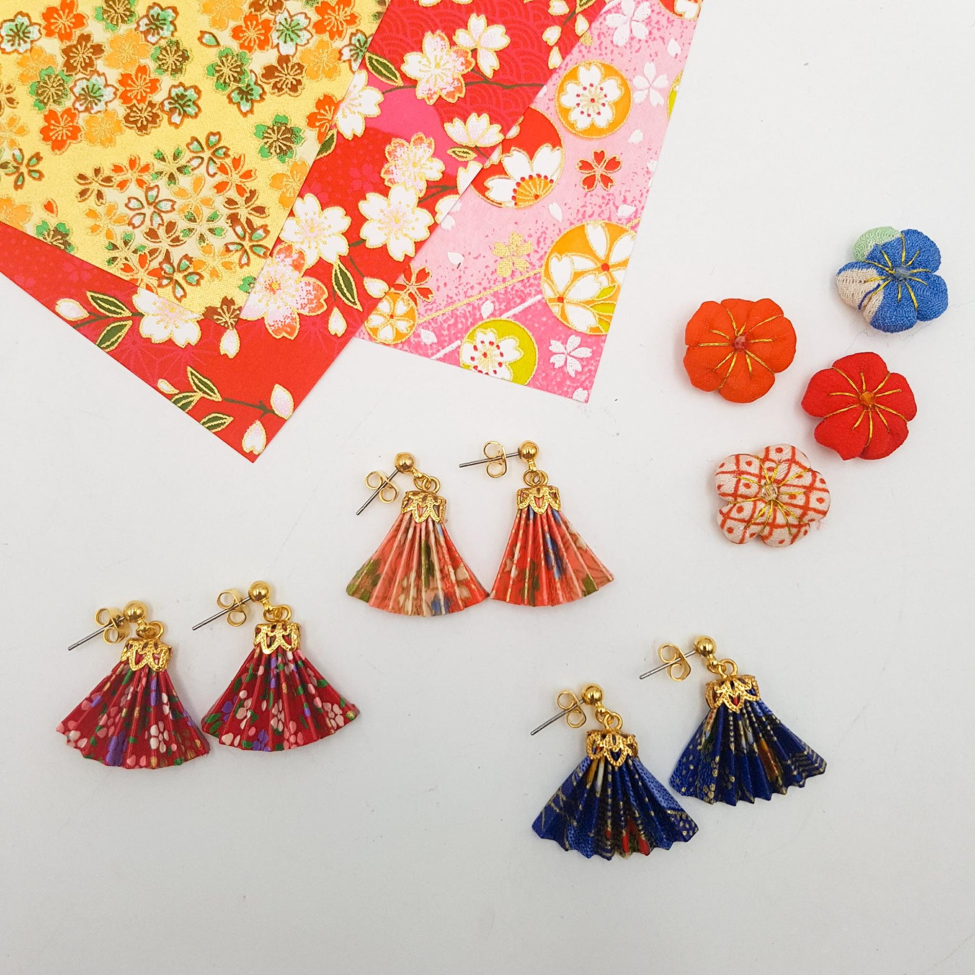 Boucle d'oreille japonaise Origami sensu (éventail)- Lot 5