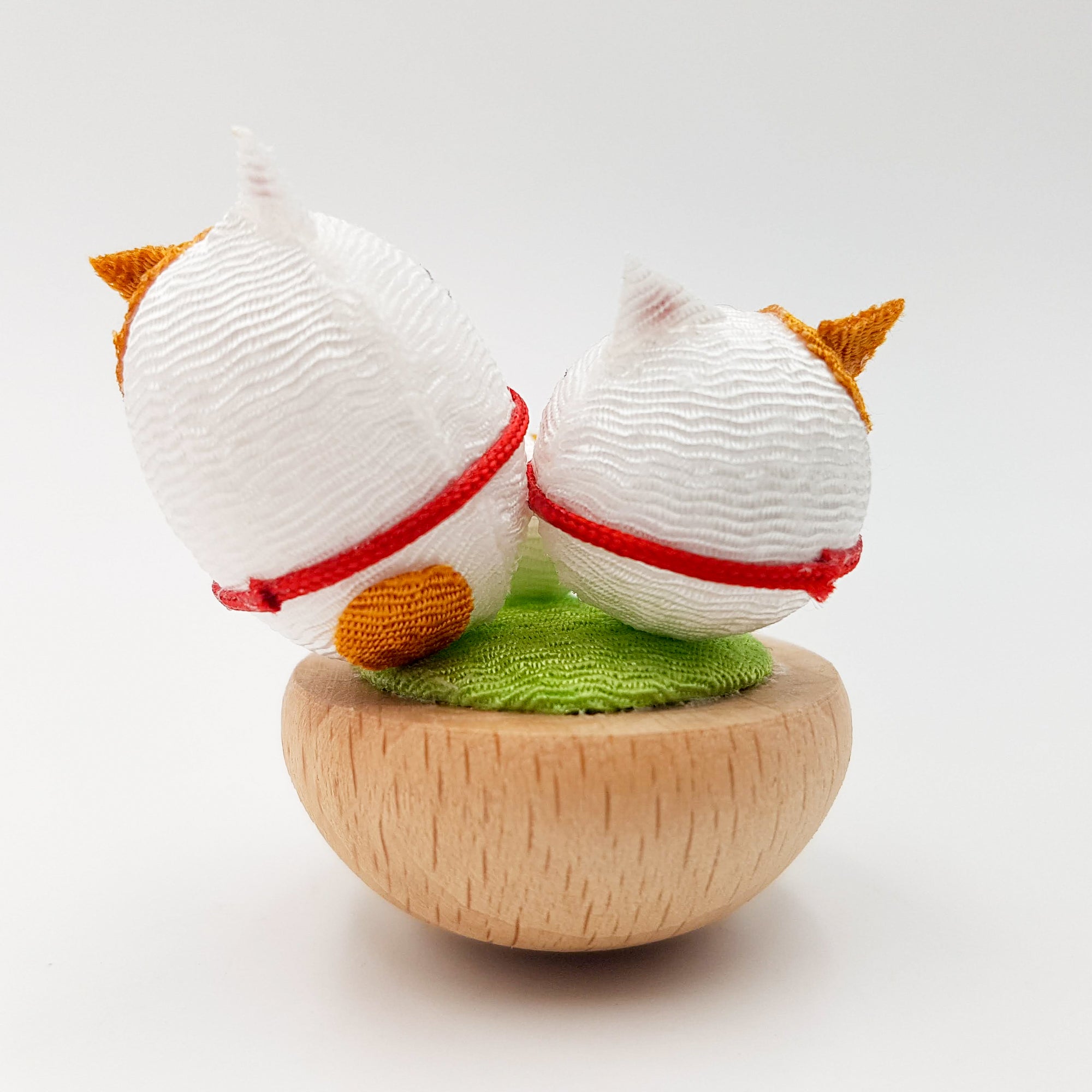 Japanese lucky charm figurine Family Animals in chirimen fabric and wood handmade in Japan