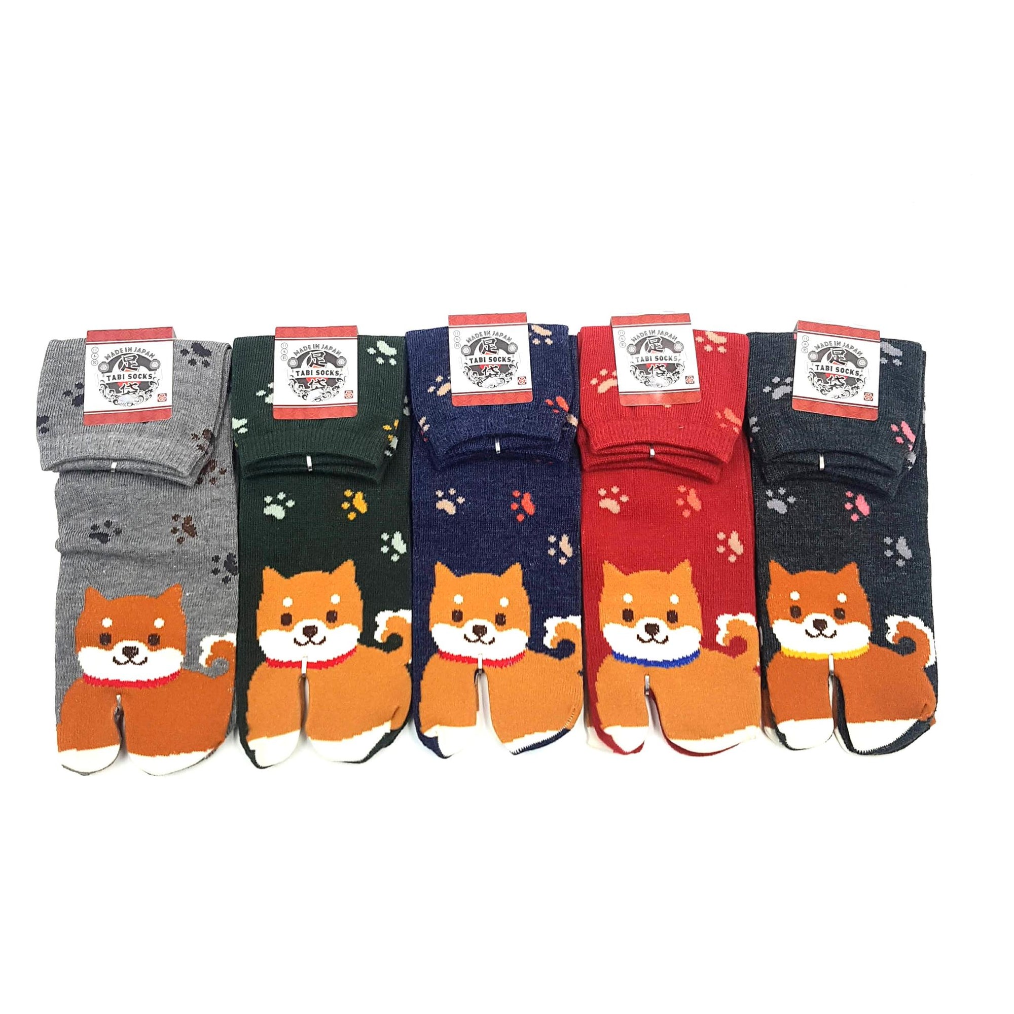 Chaussettes Japonaises Tabi - Motif Shiba Inu avec Empreinte de pas - Taille Eu34-40 - par lot de 6 paires
