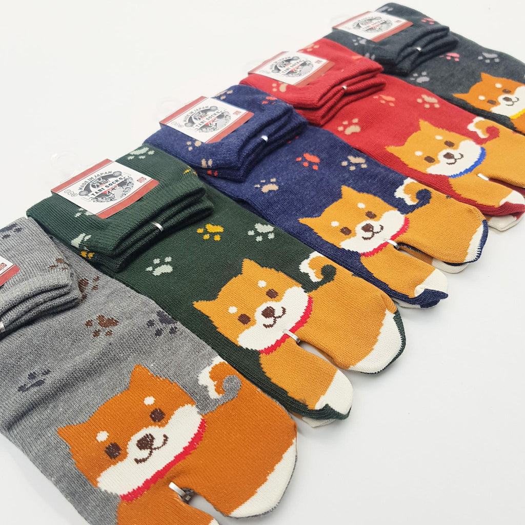 Chaussettes Japonaises Tabi - Motif Shiba Inu avec Empreinte de pas - Taille Eu34-40 - par lot de 6 paires