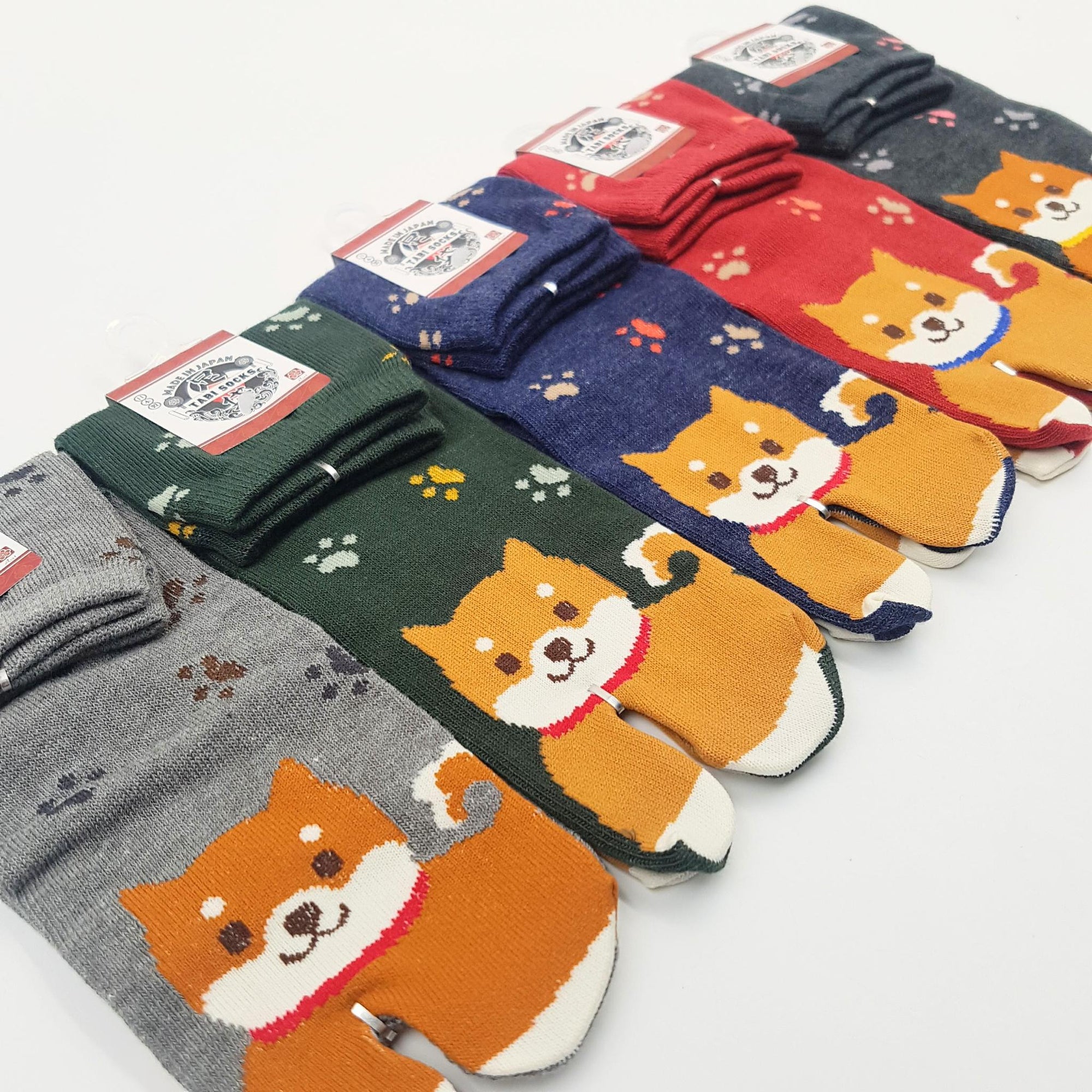 Chaussettes Japonaises Tabi - Motif Shiba Inu avec Empreinte de pas - Taille Eu34-40 - par lot de 6 paires