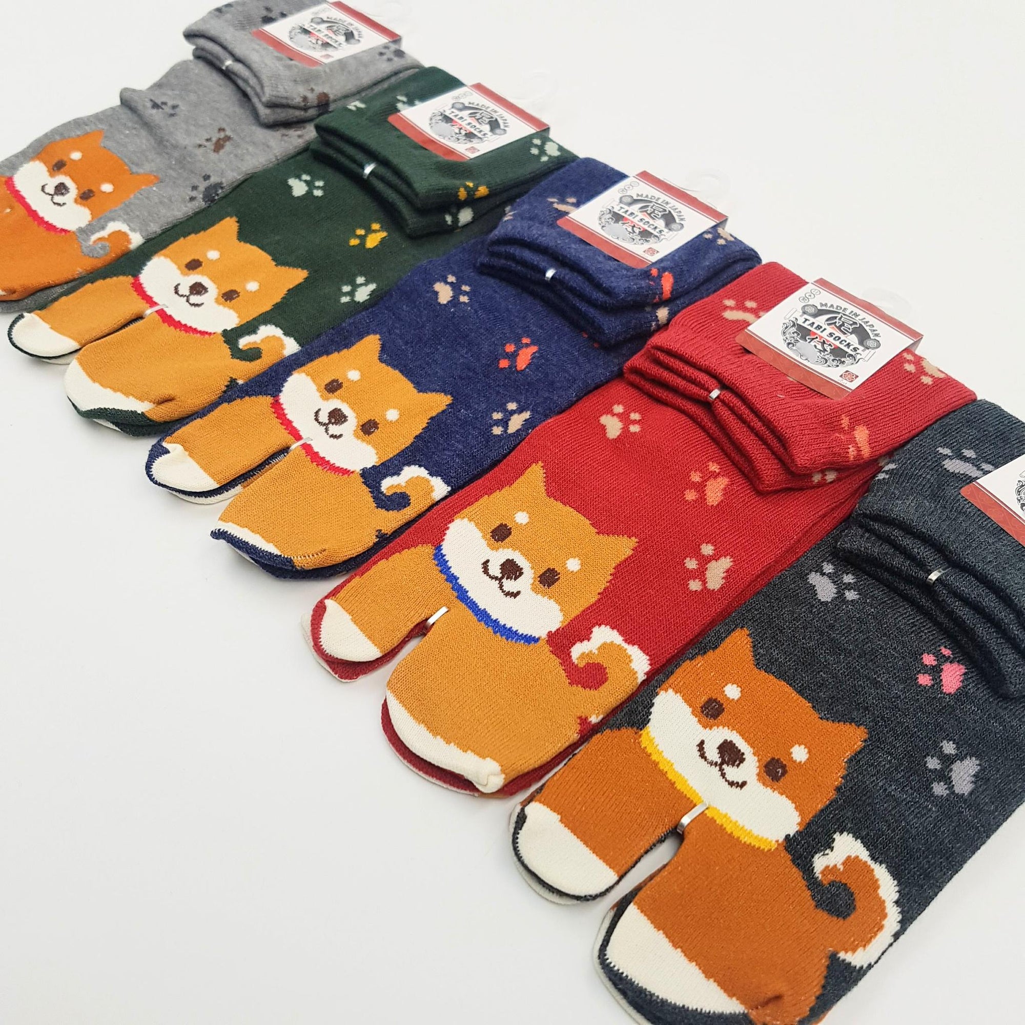 Chaussettes Japonaises Tabi - Motif Shiba Inu avec Empreinte de pas - Taille Eu34-40 - par lot de 6 paires