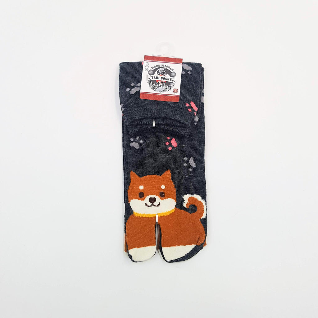 Chaussettes Japonaises Tabi - Motif Shiba Inu avec Empreinte de pas - Taille Eu34-40 - par lot de 6 paires