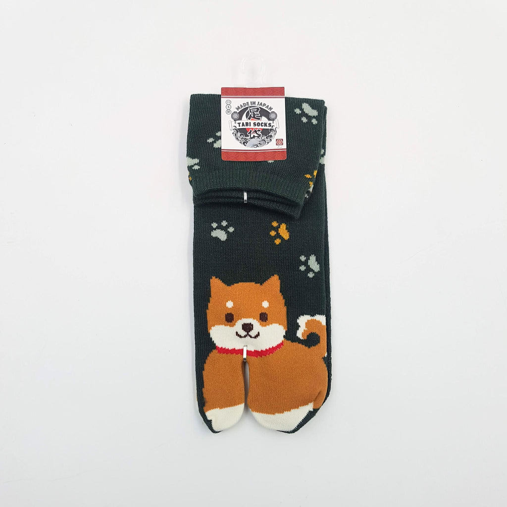 Chaussettes Japonaises Tabi - Motif Shiba Inu avec Empreinte de pas - Taille Eu34-40 - par lot de 6 paires