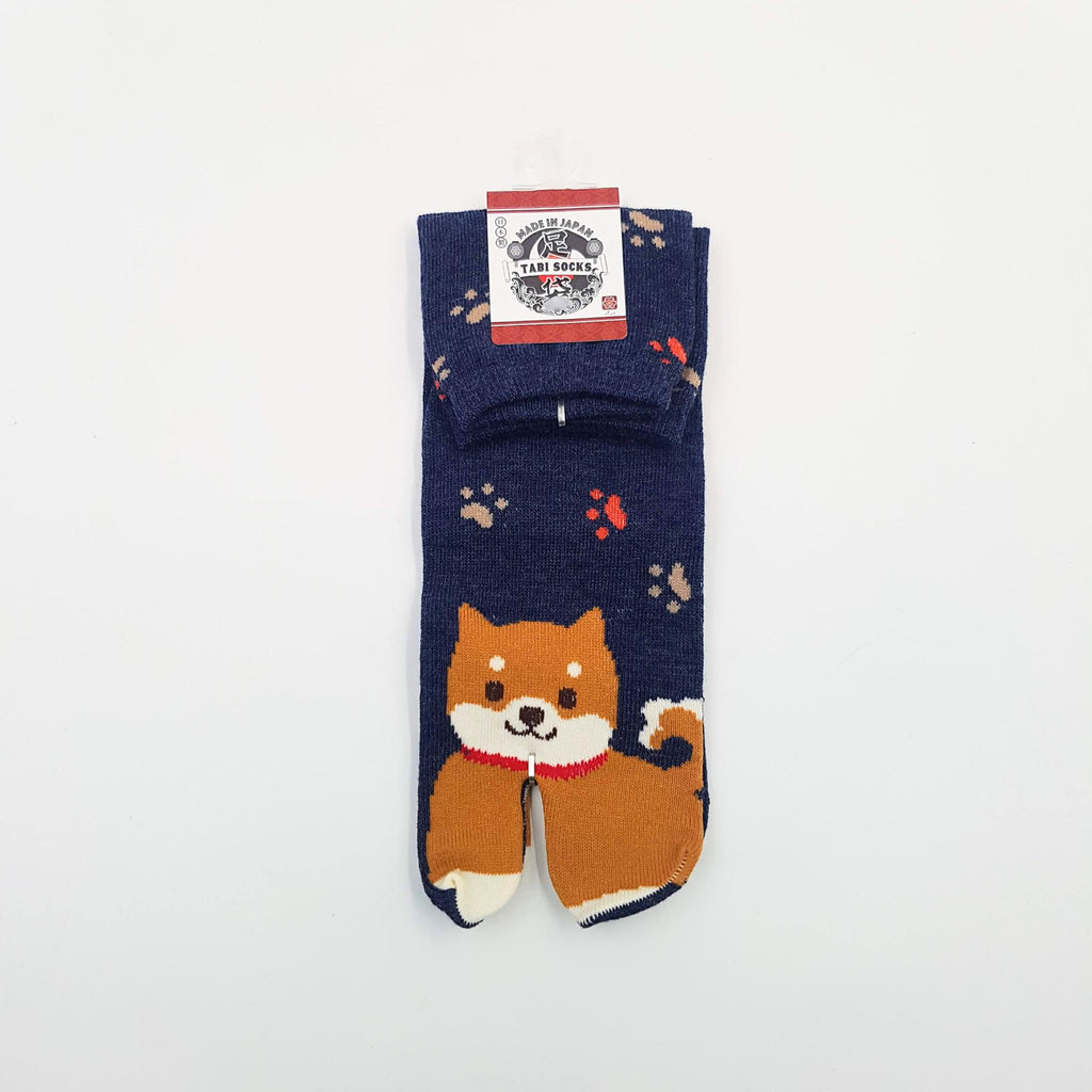 Chaussettes Japonaises Tabi - Motif Shiba Inu avec Empreinte de pas - Taille Eu34-40 - par lot de 6 paires