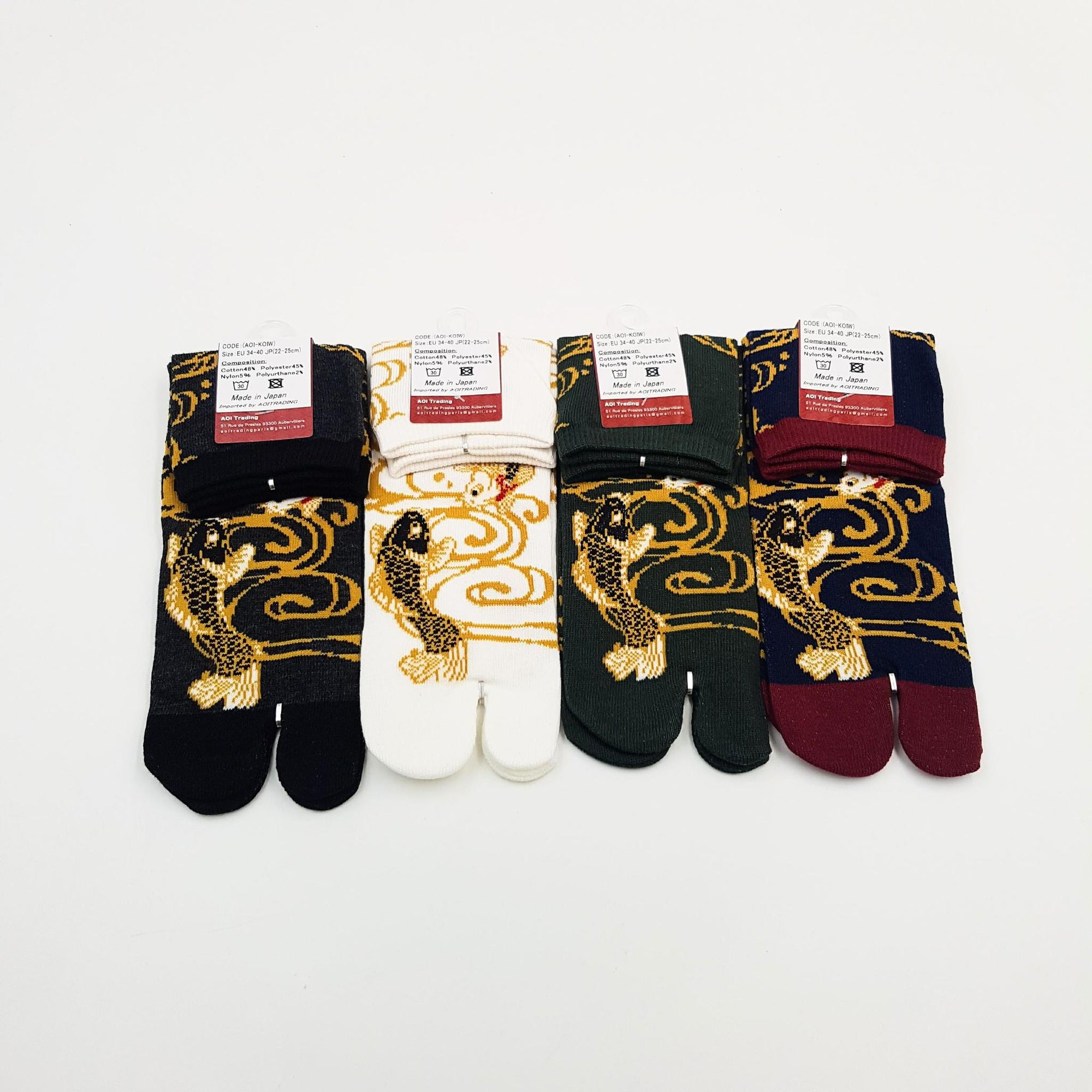 Chaussettes Japonaises Tabi - Motif Carpes Koï  - Taille Eu34-40 - par lot de 6 paires