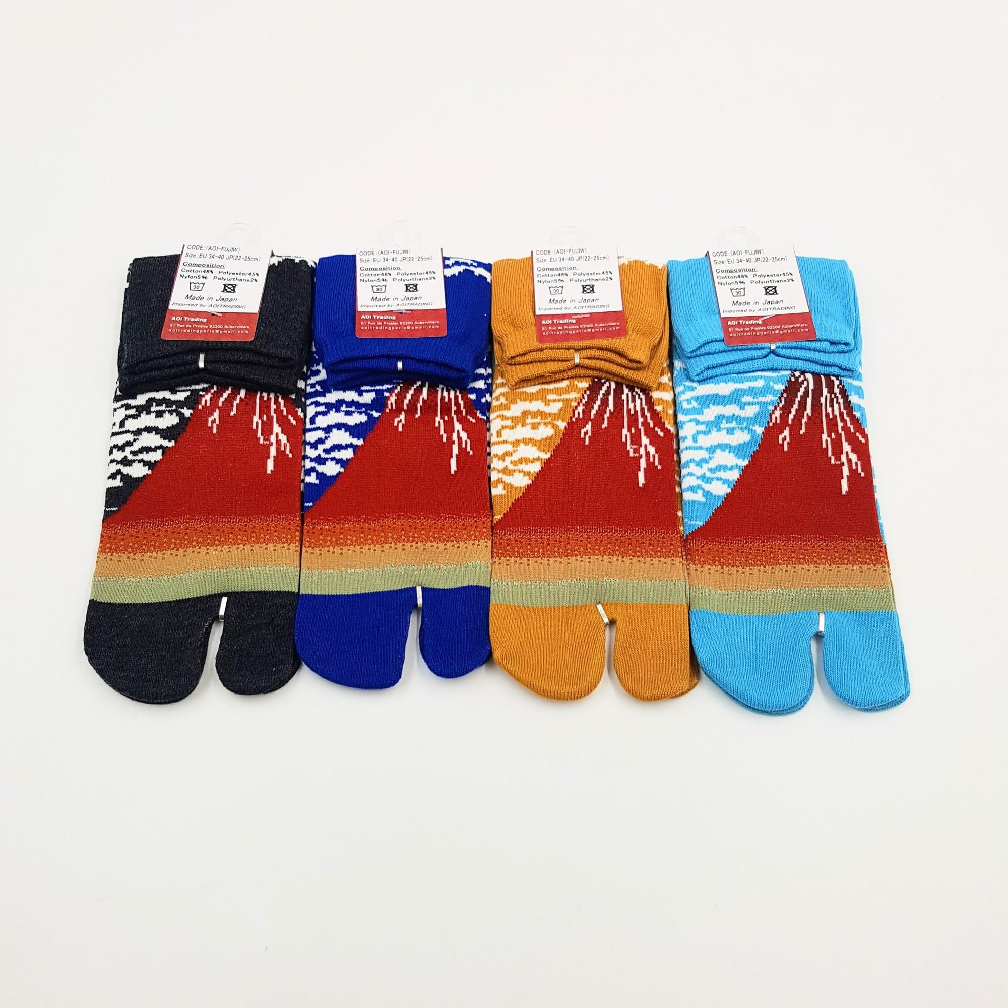 Chaussettes Japonaises Tabi - Motif Mont Fuji Taille Eu34-40 - par lot de 6 paires