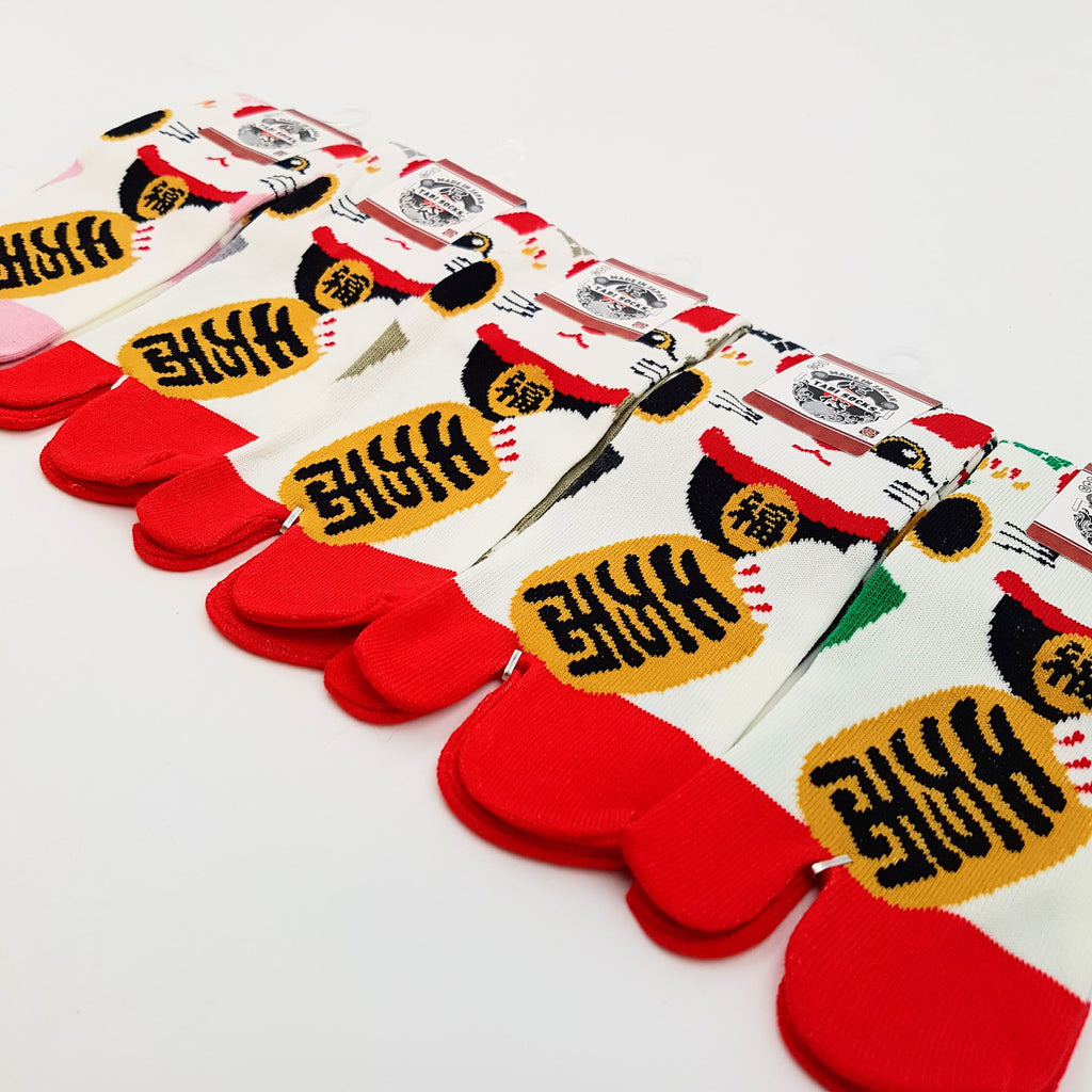 Chaussettes Japonaises Tabi - Motif Manekineko Taille Eu34-40 - par lot de 6 paires
