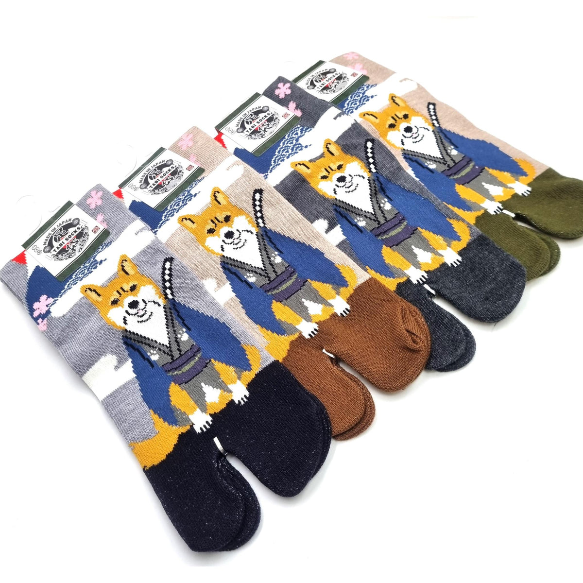Japanese Cotton Tabi Socks - Shiba Samurai Dog Size Large