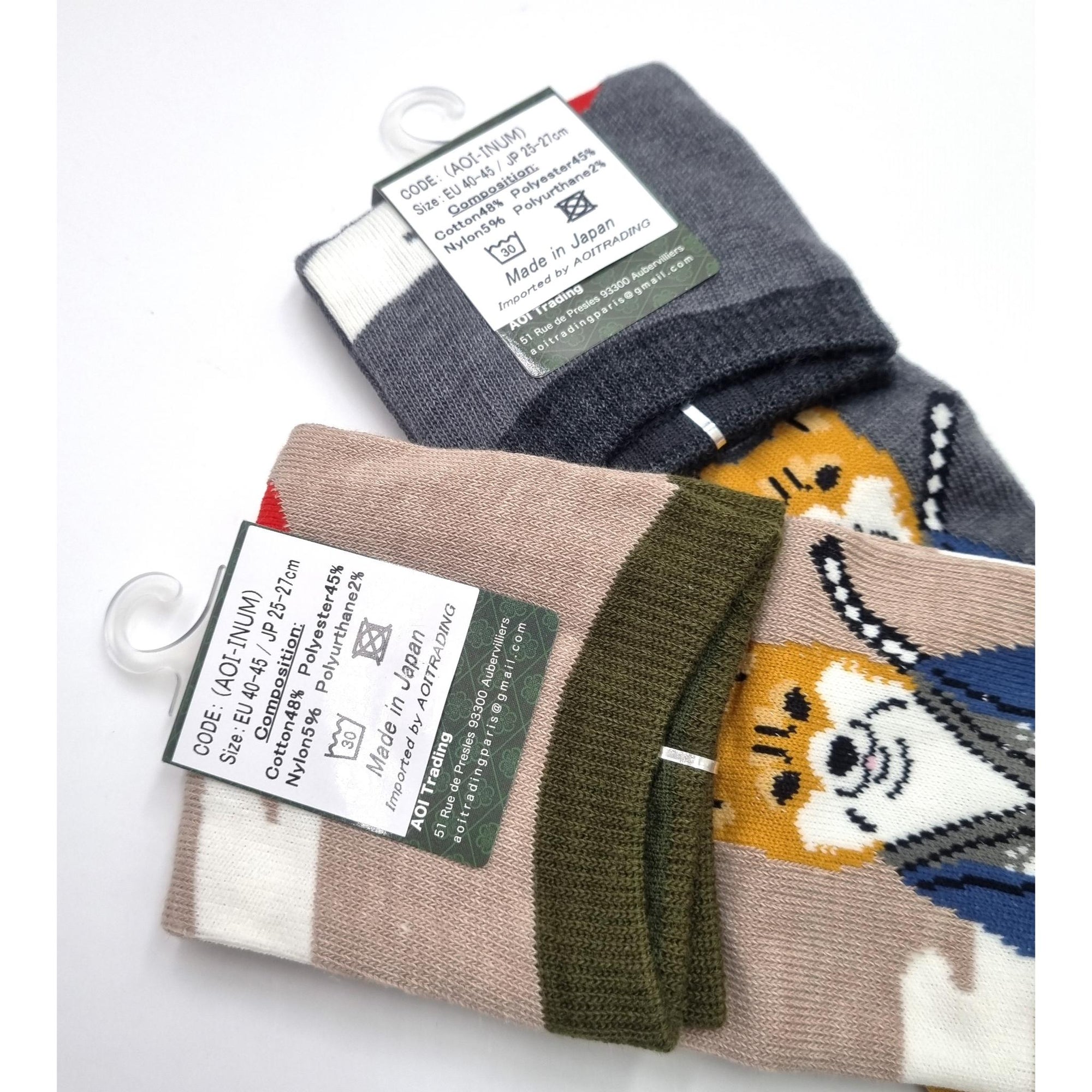 Chaussettes Japonaises Tabi en coton - Chien Shiba Samourai Taille Large