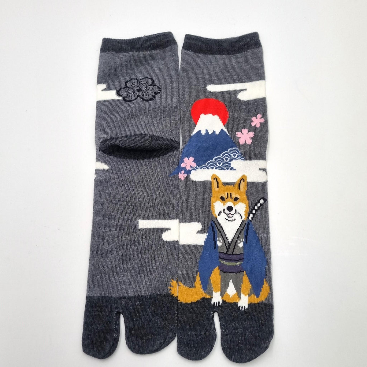 Japanese Cotton Tabi Socks - Shiba Samurai Dog Size Large