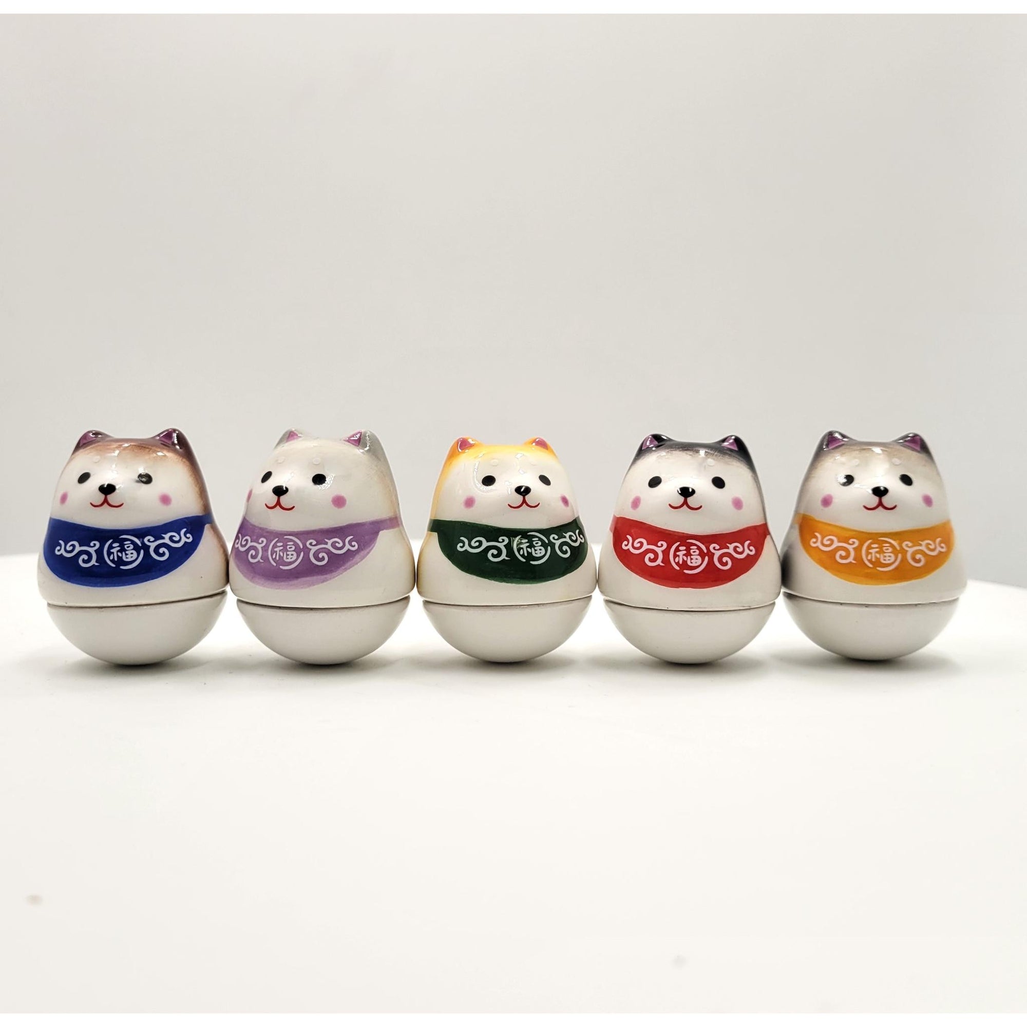 Figurine porte-bonheur culbuto CHIEN SHIBA en céramique　