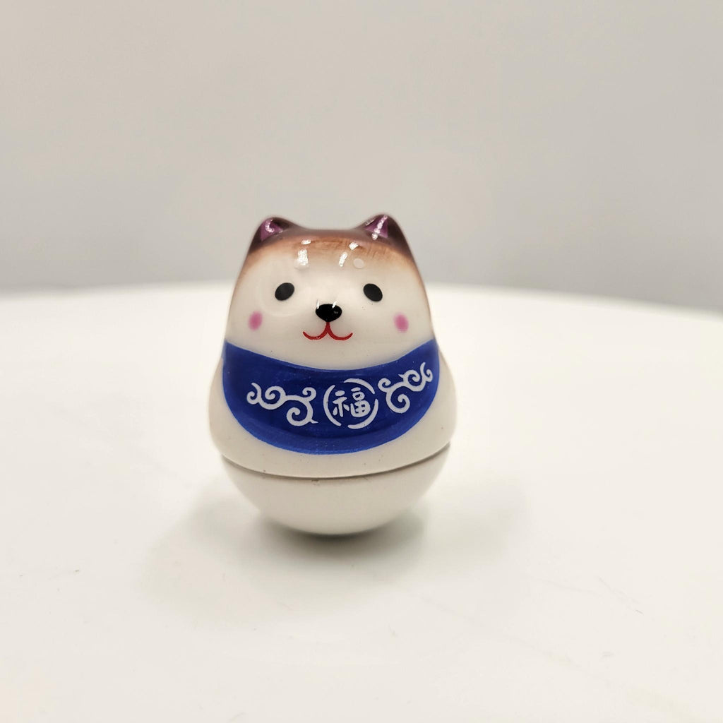 Figurine porte-bonheur culbuto CHIEN SHIBA en céramique　