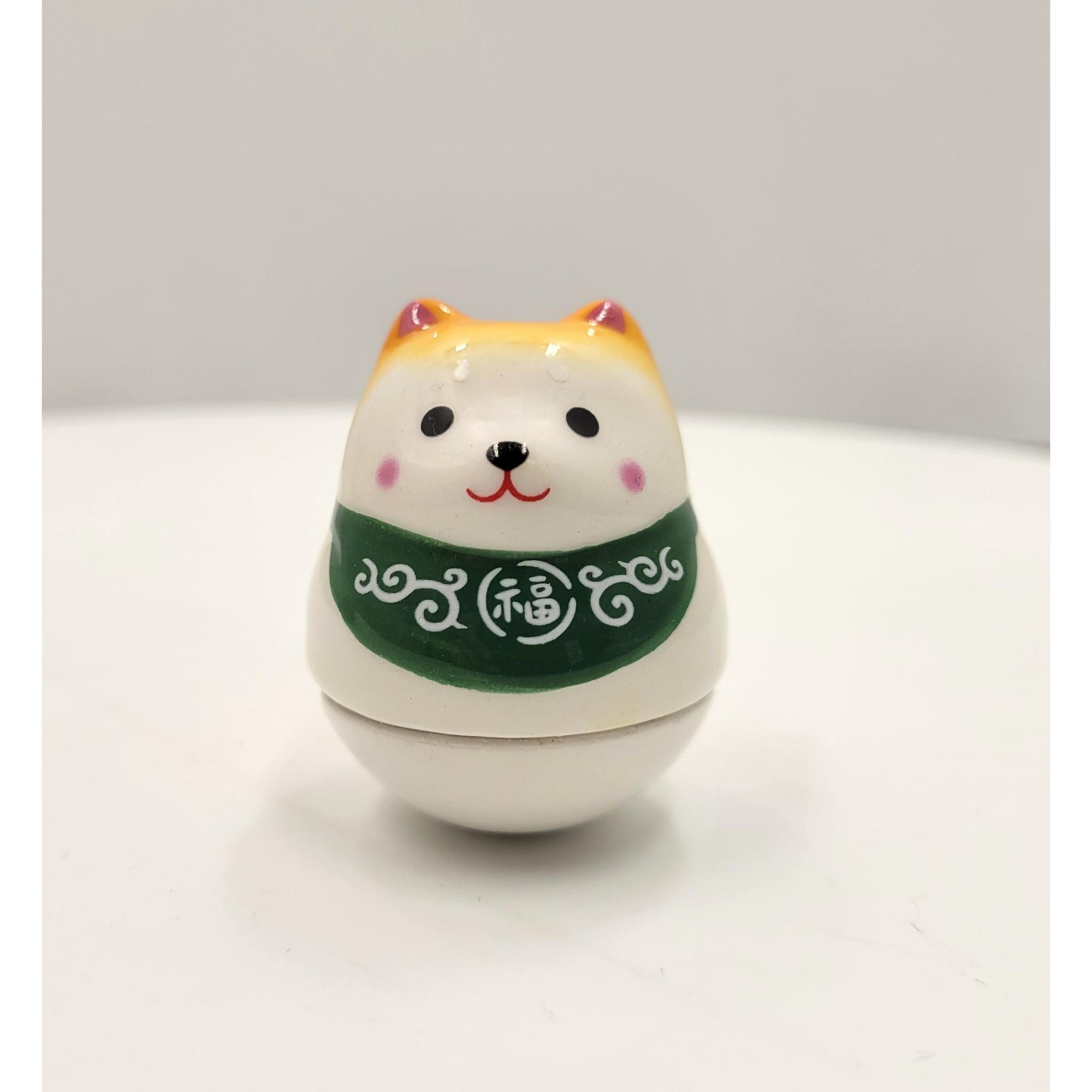 Figurine porte-bonheur culbuto CHIEN SHIBA en céramique　