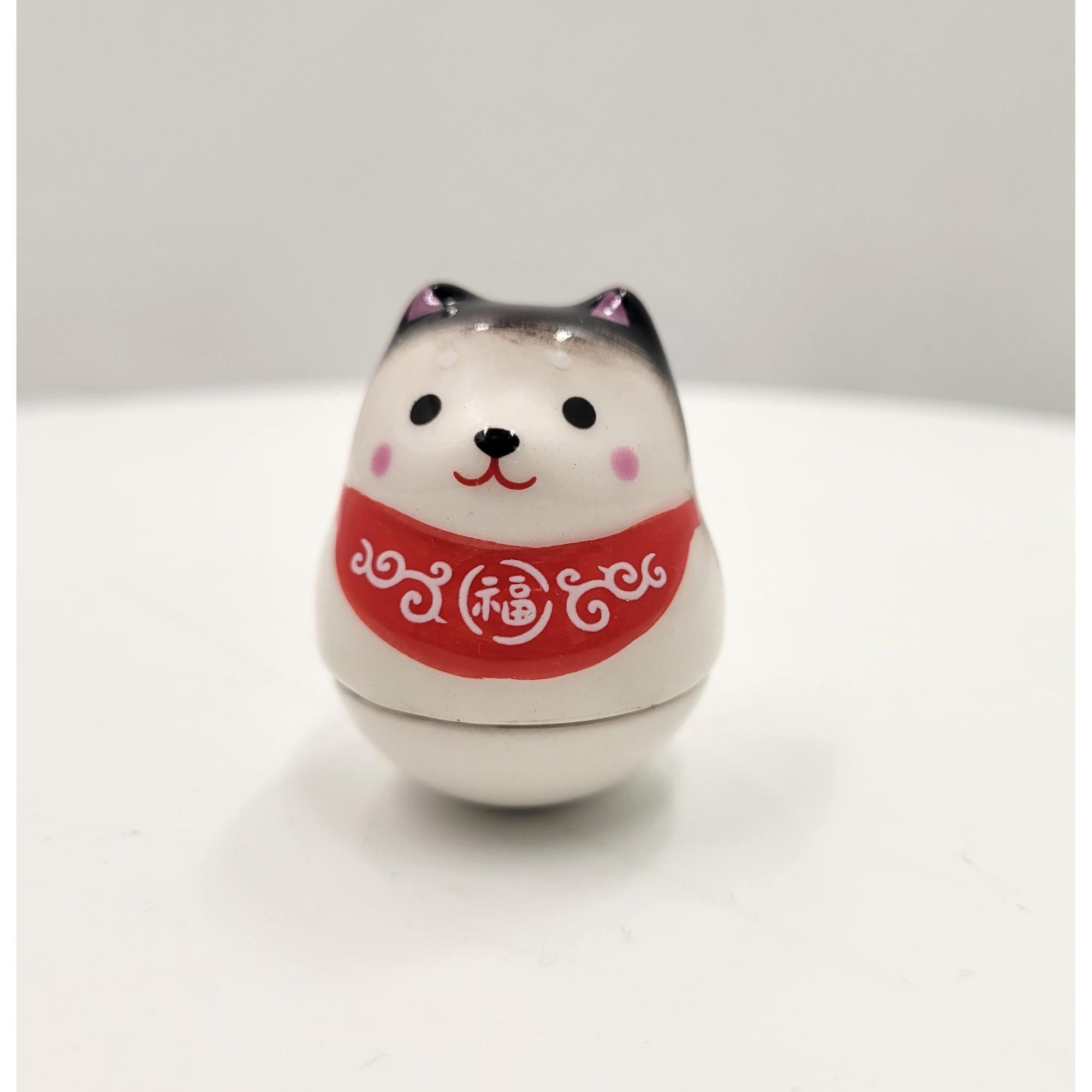 Figurine porte-bonheur culbuto CHIEN SHIBA en céramique　