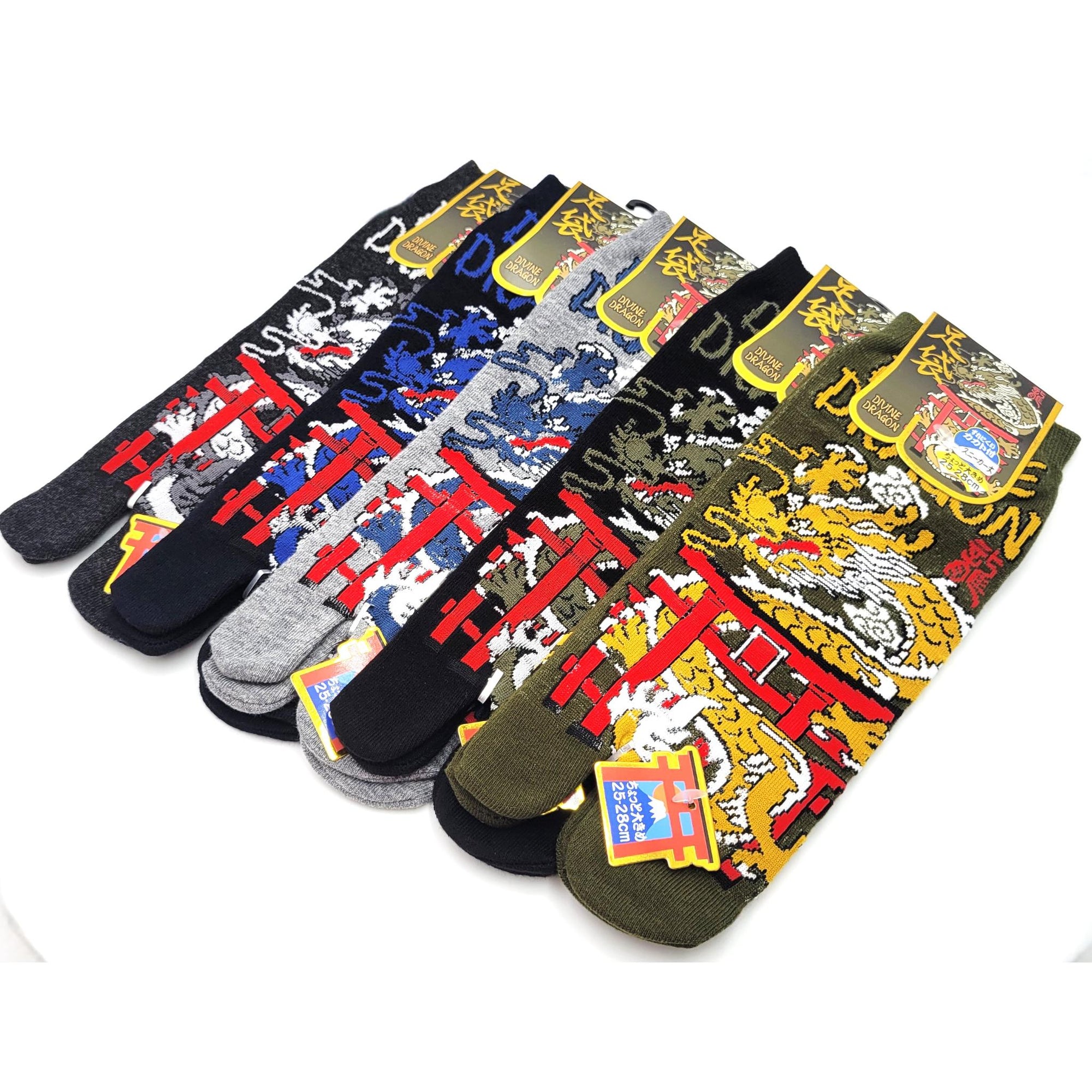Chaussettes Japonaises Tabi en coton - Dragon et Tori Taille Large