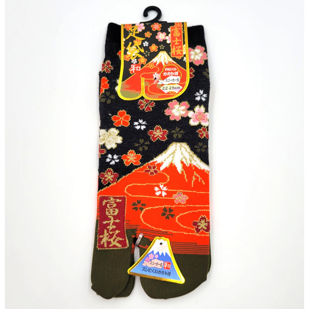 Chaussettes Japonaises Tabi en coton - Mont Fuji et Pluie de Sakura