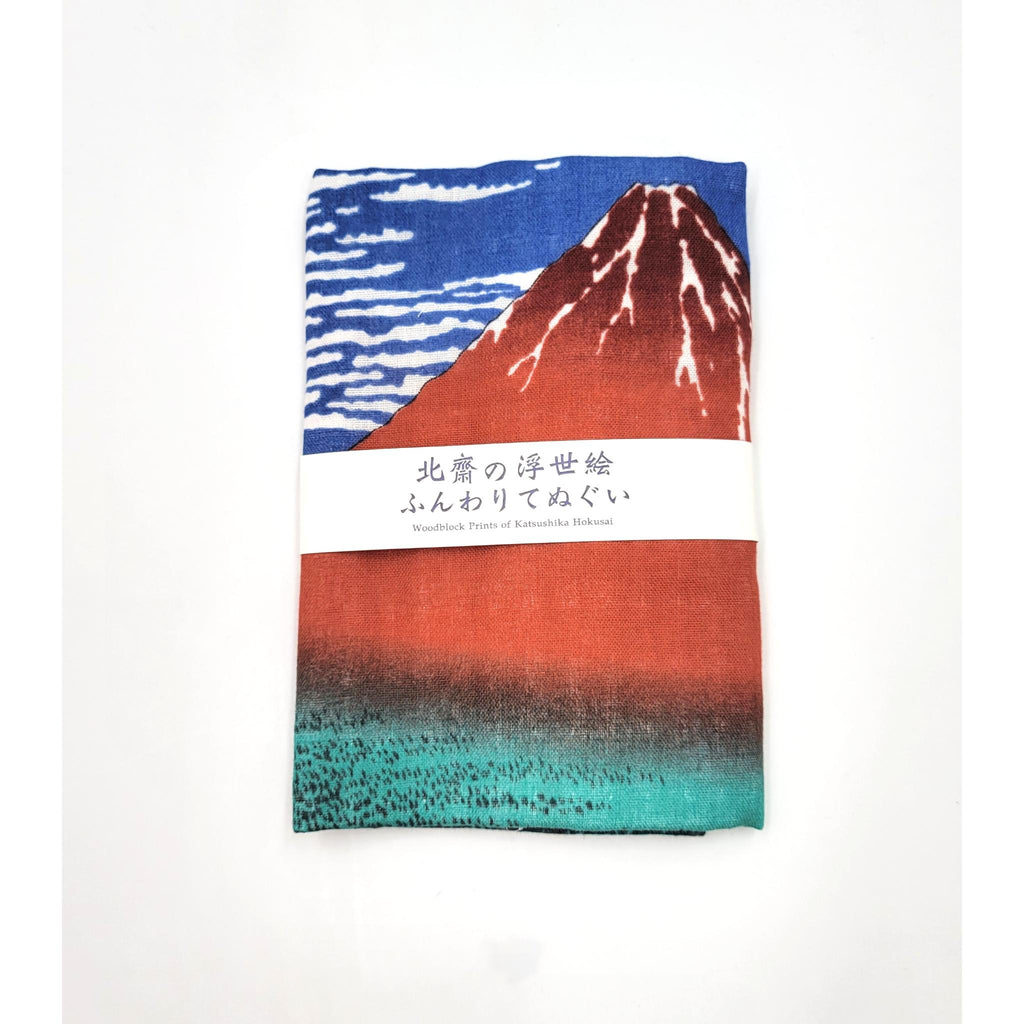 Tenugui serviette japonaise 100% coton imprimé avec reproduction d'estampes Mont Fuji de l'artiste japonais Katsushika Hokusai