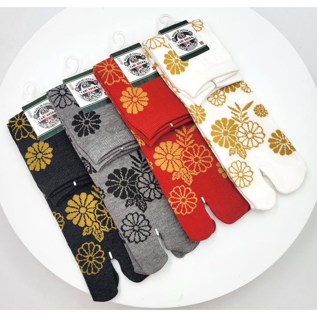 Chaussettes Japonaises Tabi - Motif Chrysanthème - Taille 40-45 -par lot de 6 paires