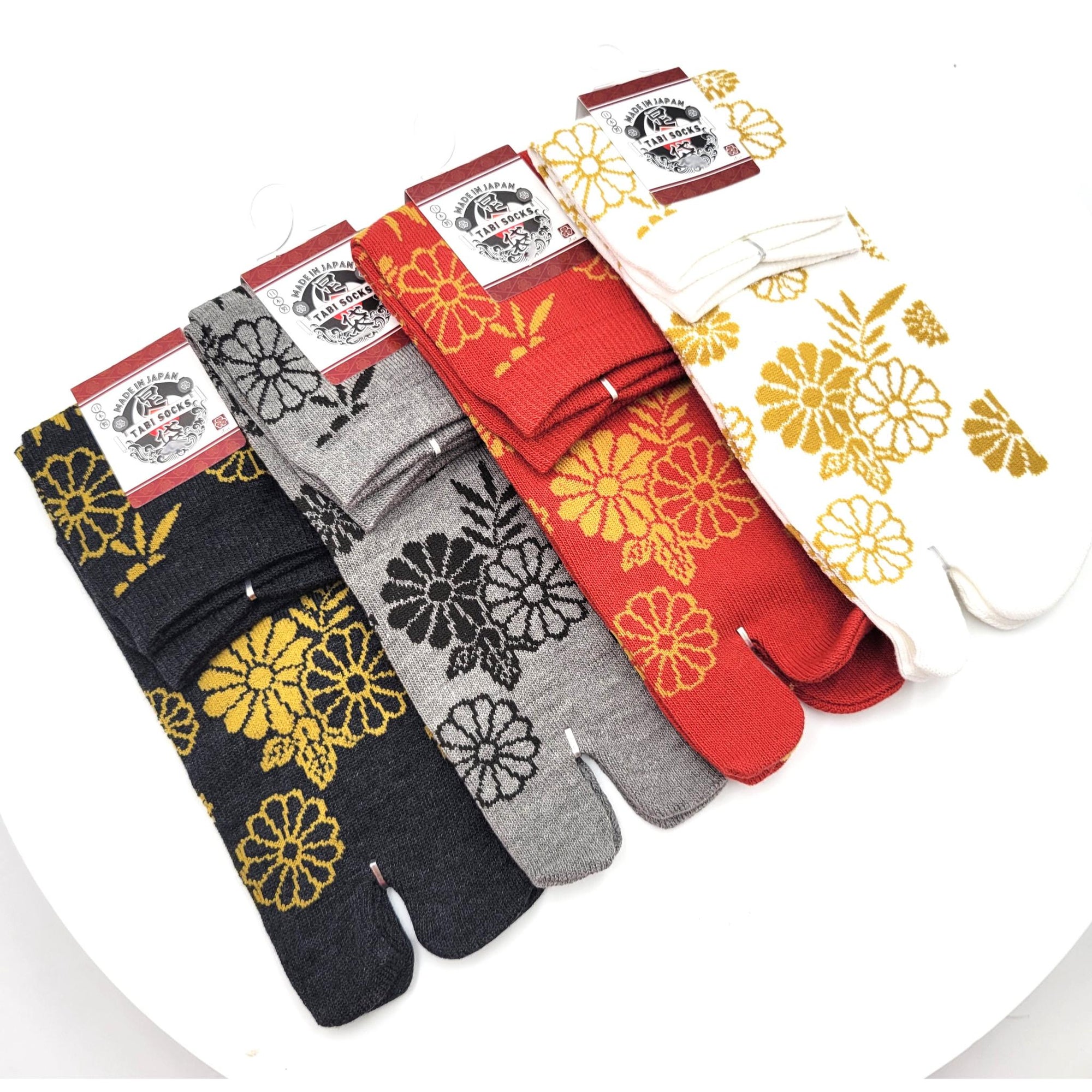 Chaussettes Japonaises Tabi - Motif Chrysanthème - Taille Eu34-40 -par lot de 6 paires