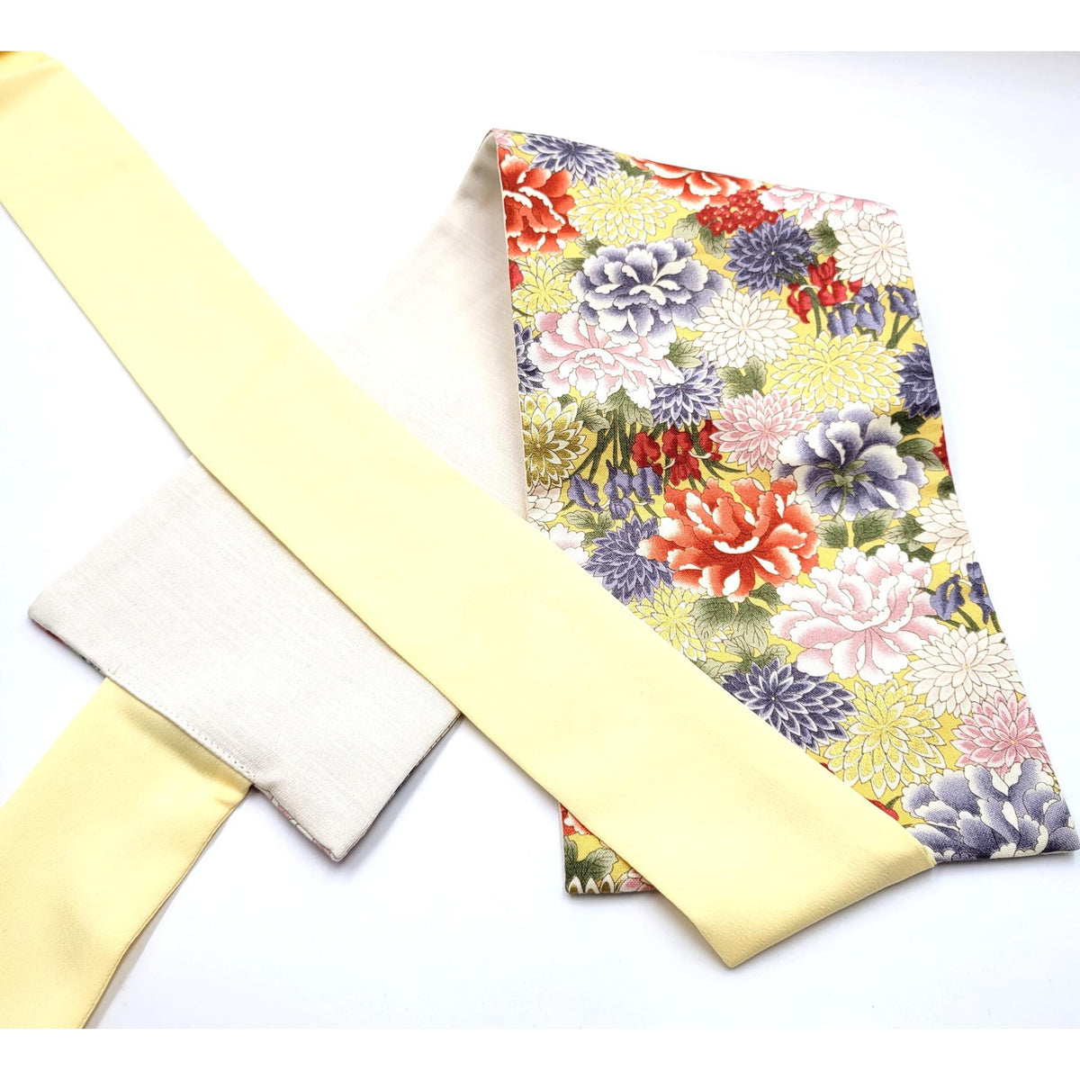 Ceinture réversible Musubi en coton Pivoine et Chrysanthème