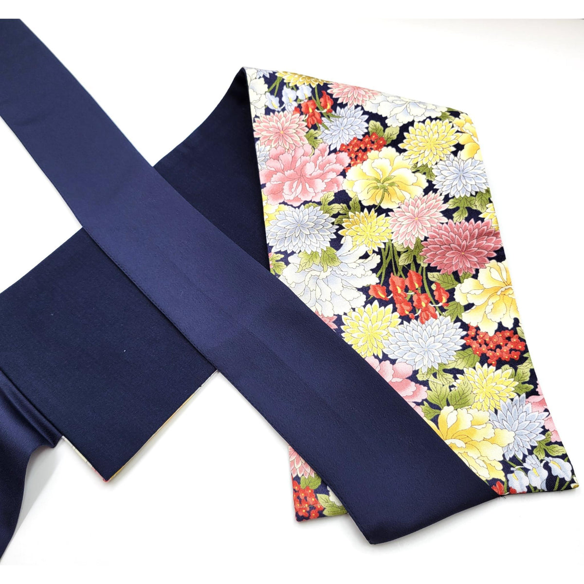 Ceinture réversible Musubi en coton Pivoine et Chrysanthème