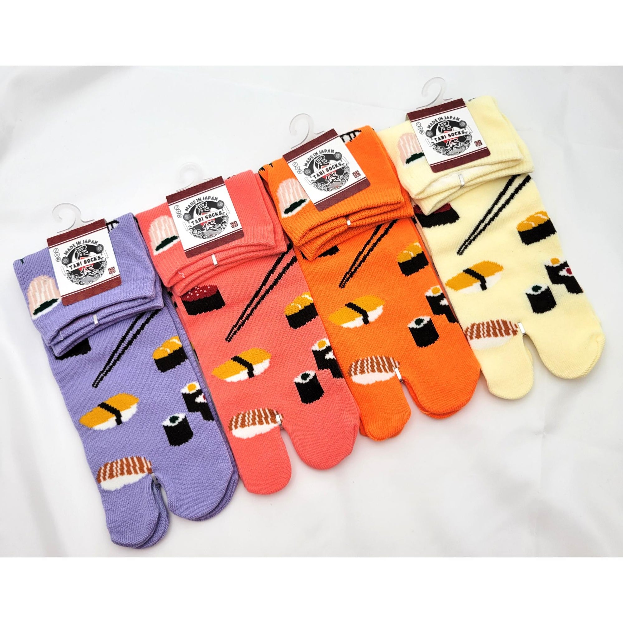 Chaussettes Japonaises Tabi - Motif Sushi coloré - Taille 34-40 -par lot de 6 paires
