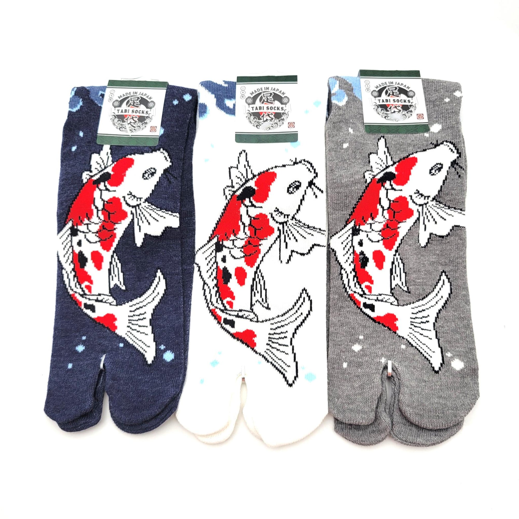 Chaussettes Japonaises Tabi - Motif KOI Carpe - Taille Eu40-45 - par lot de 6 paires