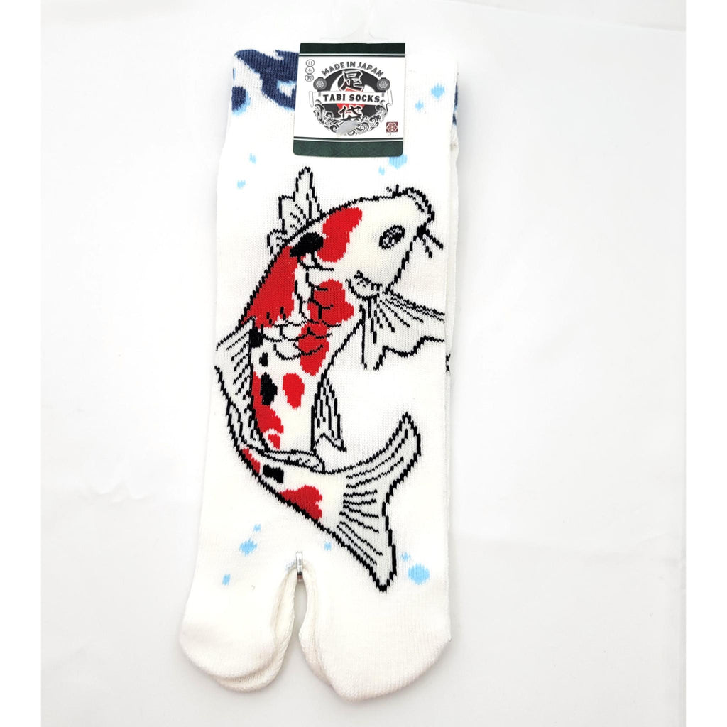 Chaussettes Japonaises Tabi en Coton - Motif Koi Blanche - Taille 40-45 - par lot de 6 paires