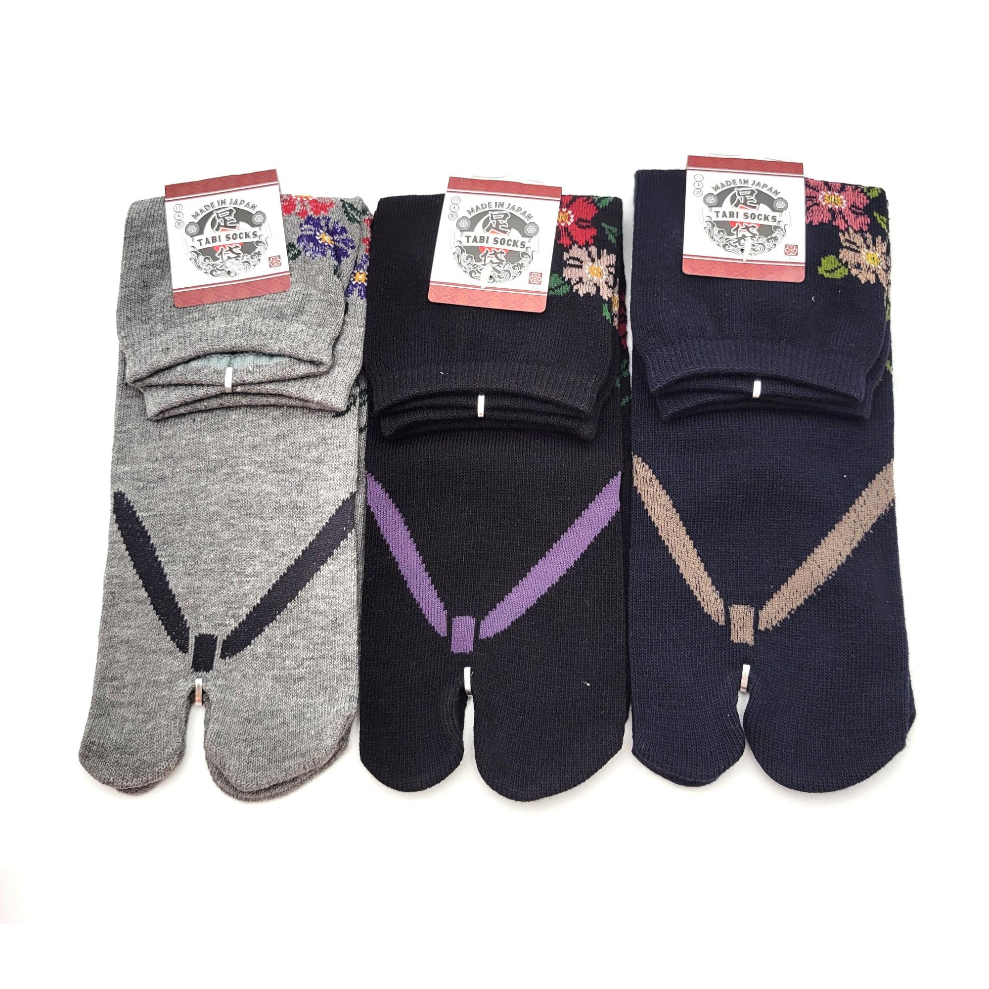 Chaussettes Japonaises Tabi en Coton - Motif Geta Fleuri -Taille 34-40 - par lot de 6 paires