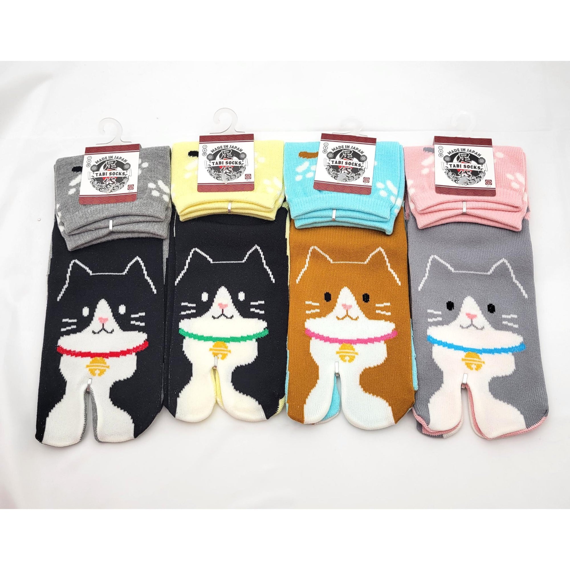 Chaussettes Japonaises Tabi en Coton - Motif Chat avec clochette -Taille 34-40 -par lot de 6 paires