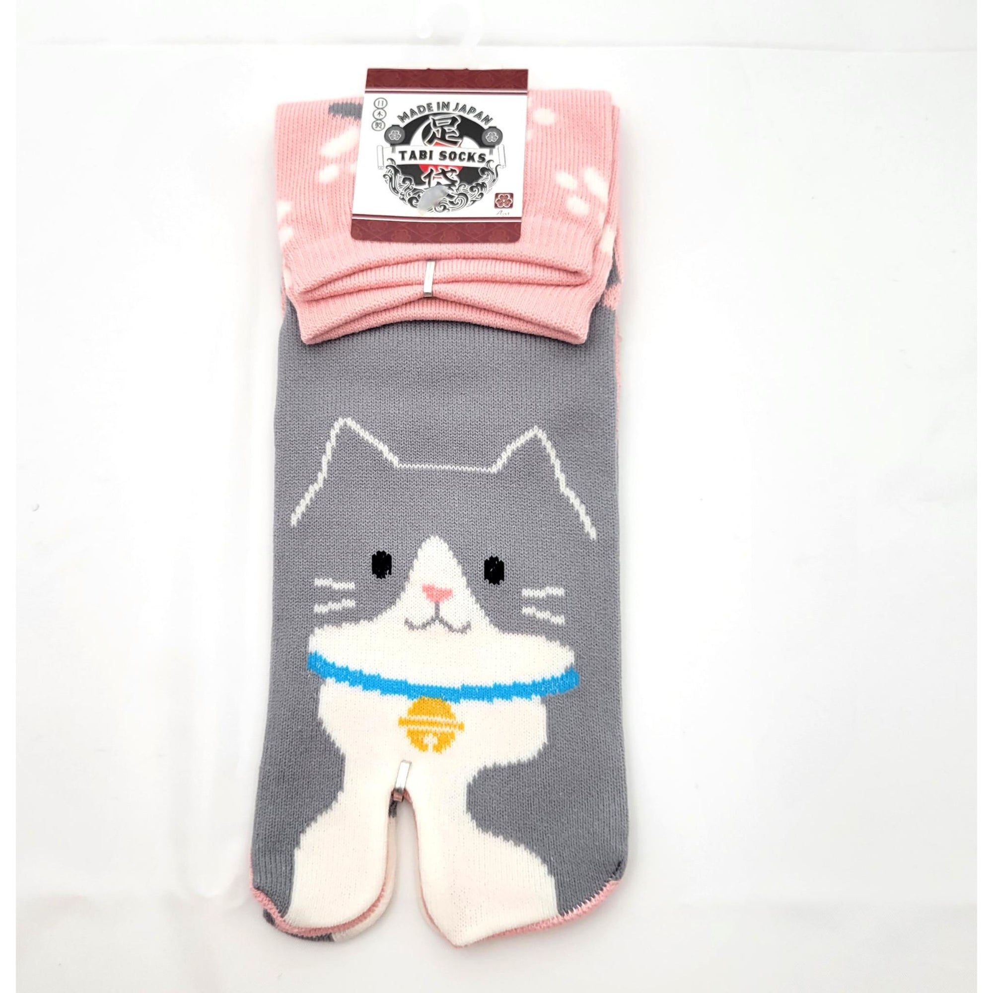 Chaussettes Japonaises Tabi en Coton - Motif Chat avec clochette -Taille 34-40 -par lot de 6 paires