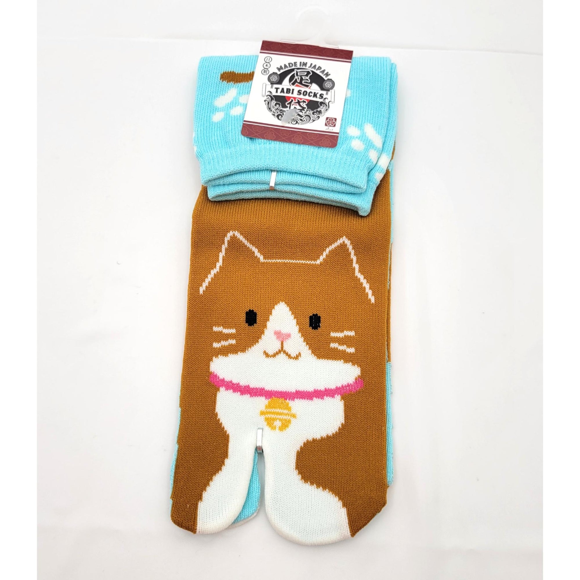 Chaussettes Japonaises Tabi en Coton - Motif Chat avec clochette -Taille 34-40 -par lot de 6 paires