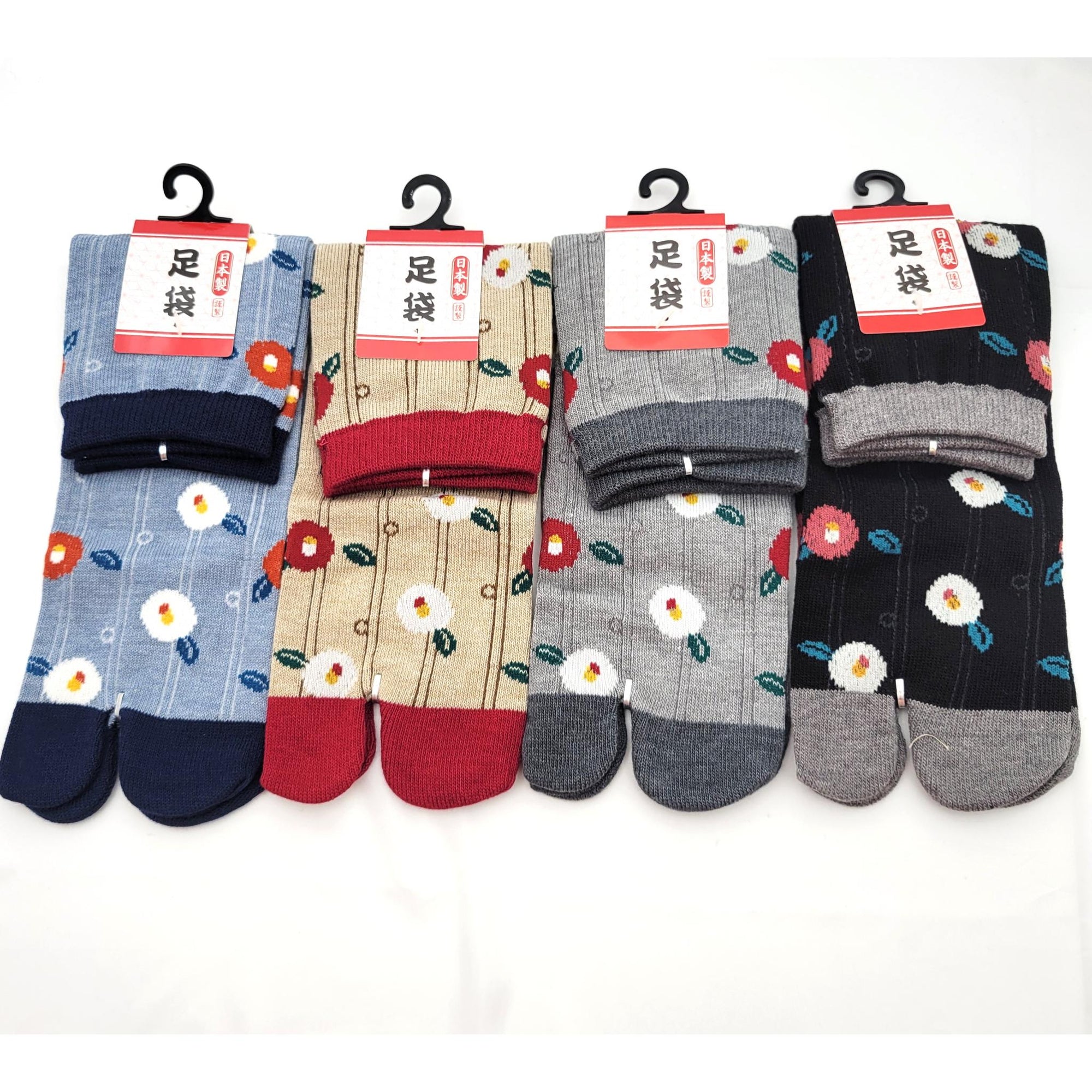 Chaussettes Japonaises Tabi - Motif Fleurs de Pruniers - Taille 34-40 -par lot de 6 paires