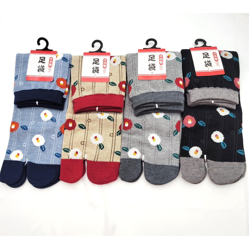 Chaussettes Japonaises Tabi - Motif Tsubaki - Taille Eu34-40 -par lot de 6 paires
