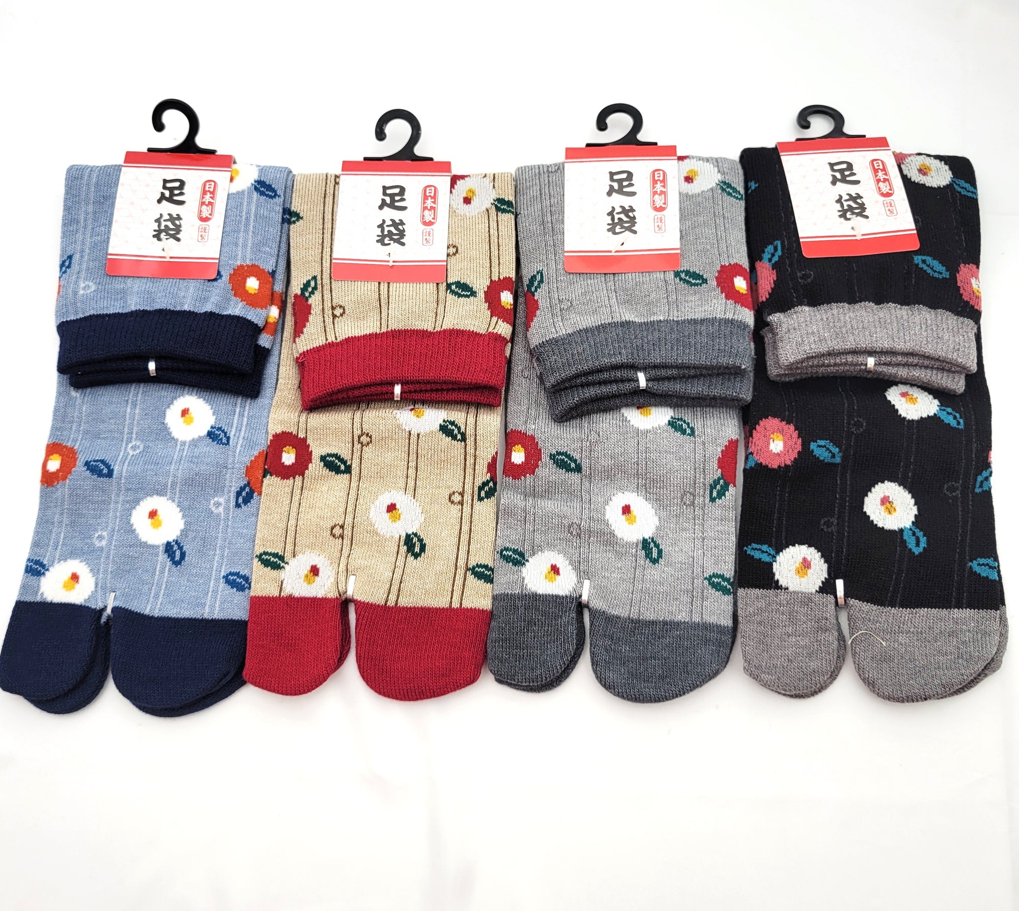 Chaussettes Japonaises Tabi - Motif Tsubaki Camélia Taille Eu34-40 -par lot de 6 paires