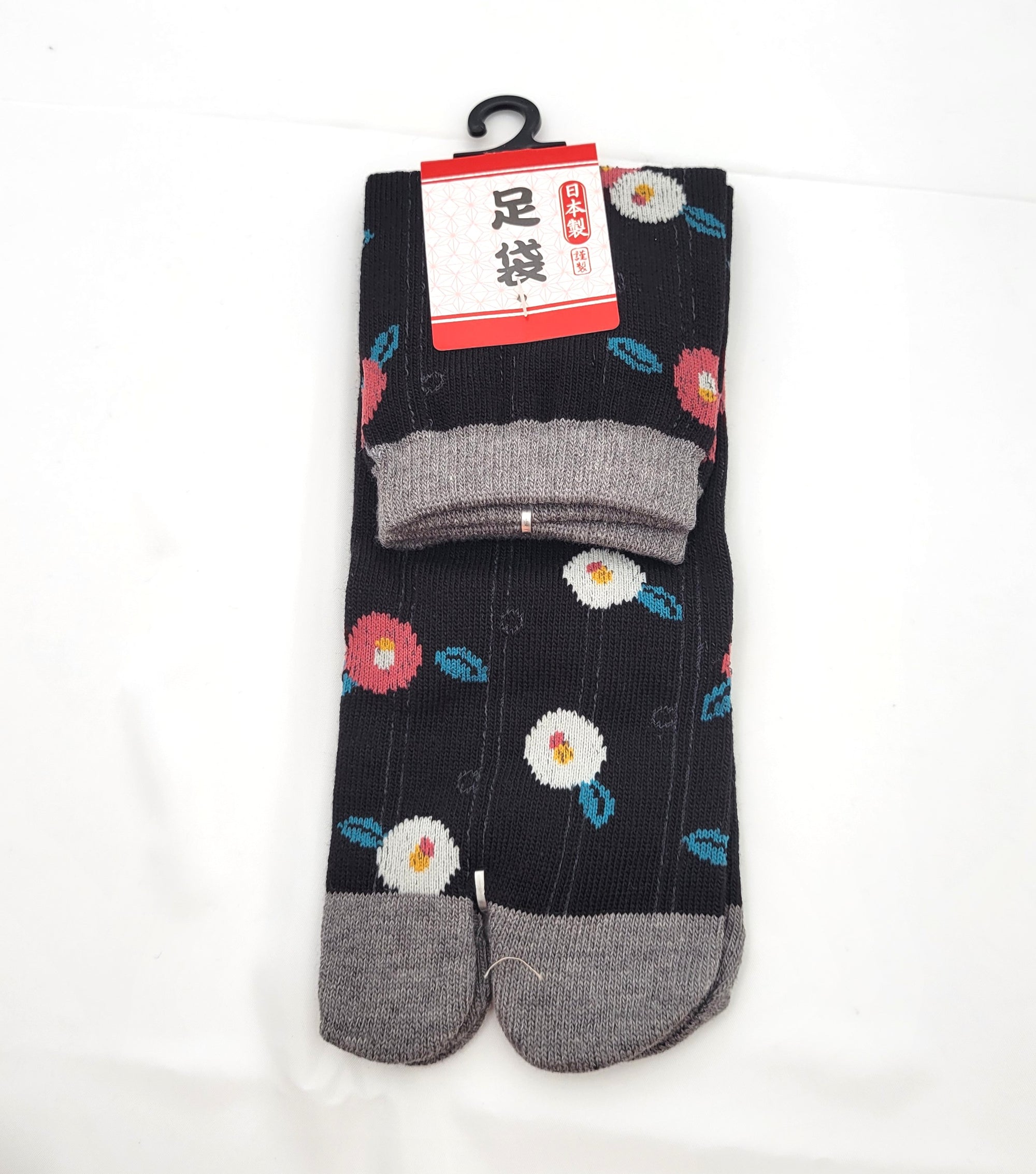 Chaussettes Japonaises Tabi - Motif Tsubaki Camélia Taille Eu34-40 -par lot de 6 paires