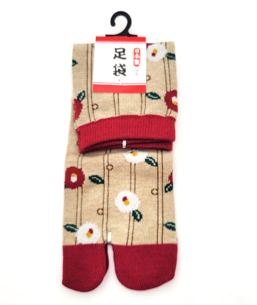Chaussettes Japonaises Tabi - Motif Tsubaki Camélia Taille Eu34-40 -par lot de 6 paires