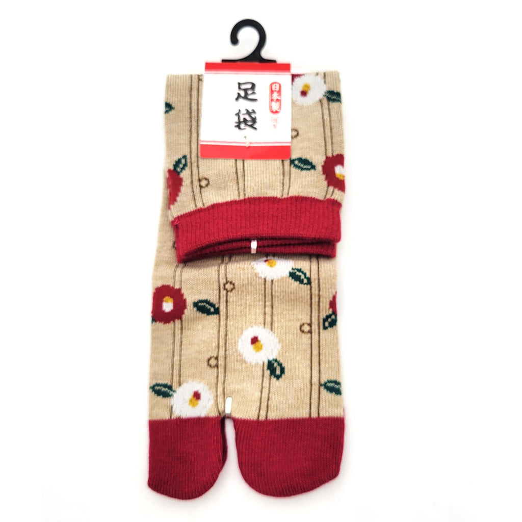 Chaussettes Japonaises Tabi - Motif Tsubaki - Taille Eu34-40 -par lot de 6 paires